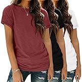 Zeagoo Womens 3 Pack Tshirts for Women Short Sleeve Shirt Crewneck Basic Tee Summer Tops Lightweight Plain Workout Clothes