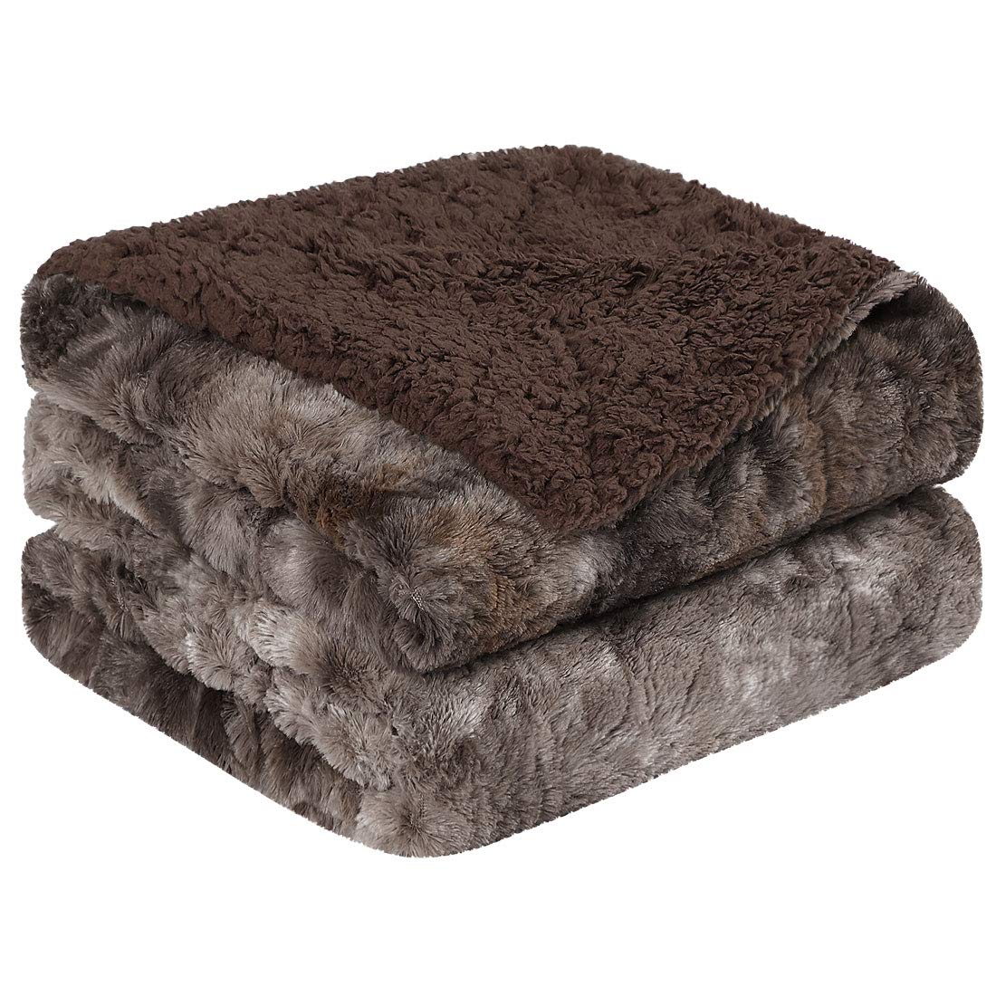 PiccoCasa Luxury Shaggy Faux Fur Blanket Twin Size - Soft Warm Reversible Tie-dye Throw Blanket for Sofa, Couch and Bed - Plush Fluffy Fleece Blankets As Gifts 60 x 77 Inch Brown