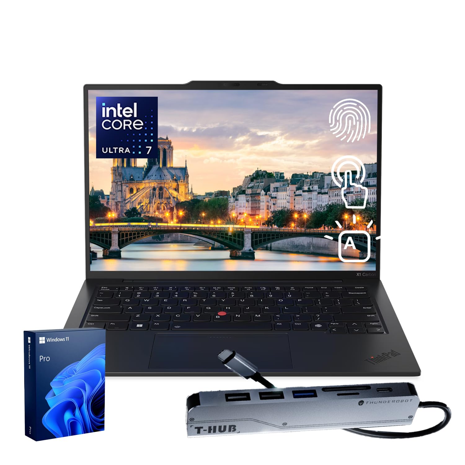 Lenovo ThinkPad X1 Carbon Gen 13 Business AI Laptop, Intel Core Ultra 7 255U, 14" FHD+ Touchscreen, 32GB DDR5, 1TB SSD, 1080p IR Camera, Fingerprint, Wi-Fi 6E, Win 11 Pro, Bundle with 7-in-1 USB-C Hub