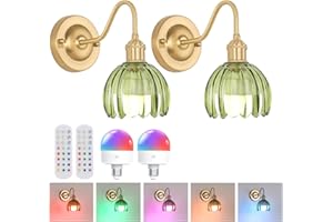 Shenmoyl Vintage Battery Operated Wall Sconce Set of 2, 5000mAh Rechargeable Wall Light, Indoor Battery Powered Wall Lamp for Bedside Bedroom Living Room, Tulip Green