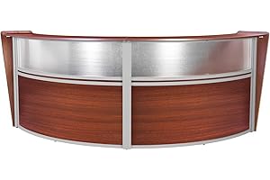 Romig Regency Marque Plexi Double-Unit Reception Curved Desk Workstation “124.25W x 49D” - Cherry