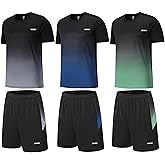 SIENDIU Men's Workout Sets Athletic Clothes Soccer Shirts Shorts 3 Pack Basketball Running Gym Football Outfits Summer