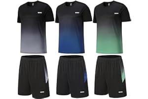 SIENDIU Men's Workout Sets Athletic Clothes Soccer Shirts Shorts 3 Pack Basketball Running Gym Football Outfits Summer