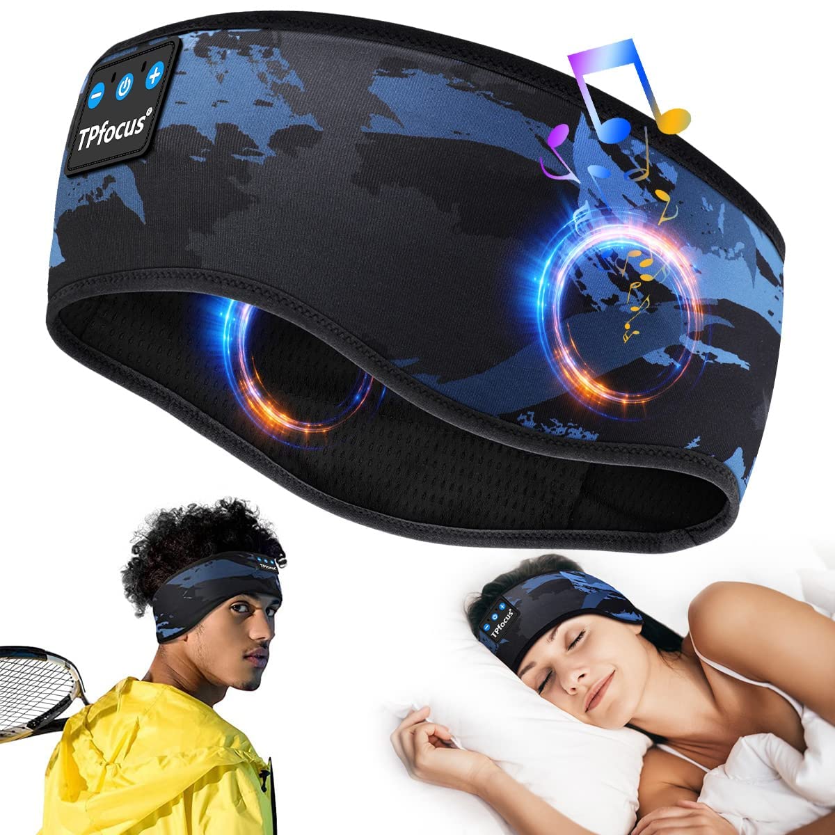TPfocus Bluetooth Sleep Headphones 5.2 Gift Men & WomenSleep Headphones Sleep Headphones Sports Headband Wireless Rechargeable Bluetooth Headphones Sleep for RunningTravel and Relax (Camouflage Blue)