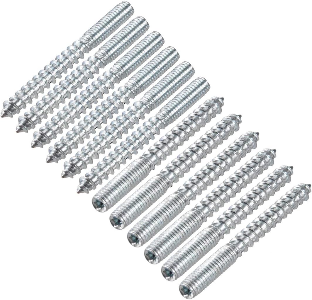 sourcing map M6 Hanger Bolts Length 2-3/8"(60mm) Double Headed Bolts Self-Tapping Screw 6mm Wood Joint Furniture Legs 12pcs