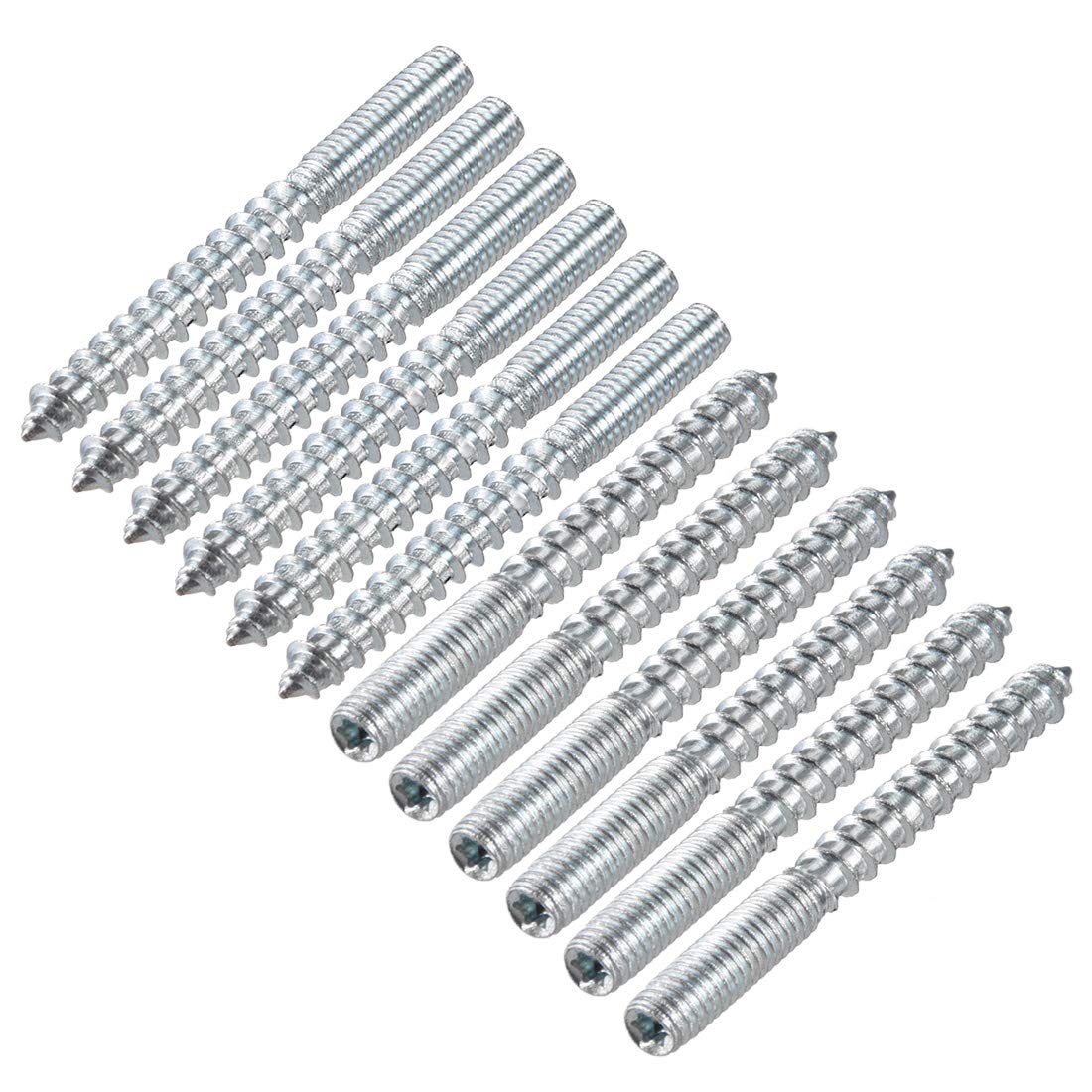 sourcing map M6 Hanger Bolts Length 2-3/8"(60mm) Double Headed Bolts Self-Tapping Screw 6mm Wood Joint Furniture Legs 12pcs