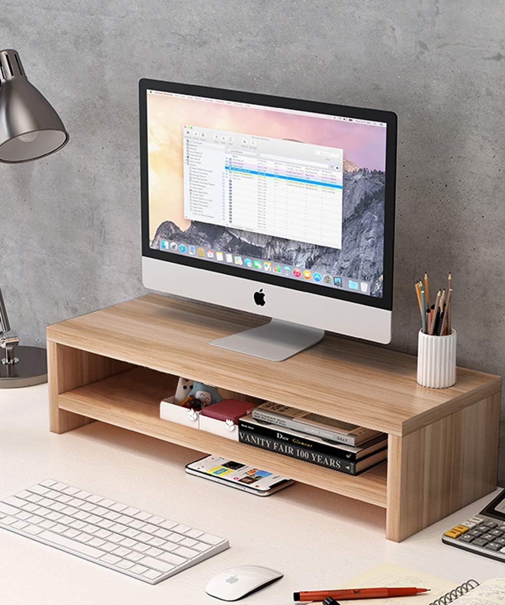 Monitor Stand Riser Wood Color Computer Screen Monitor Stand Desk ...