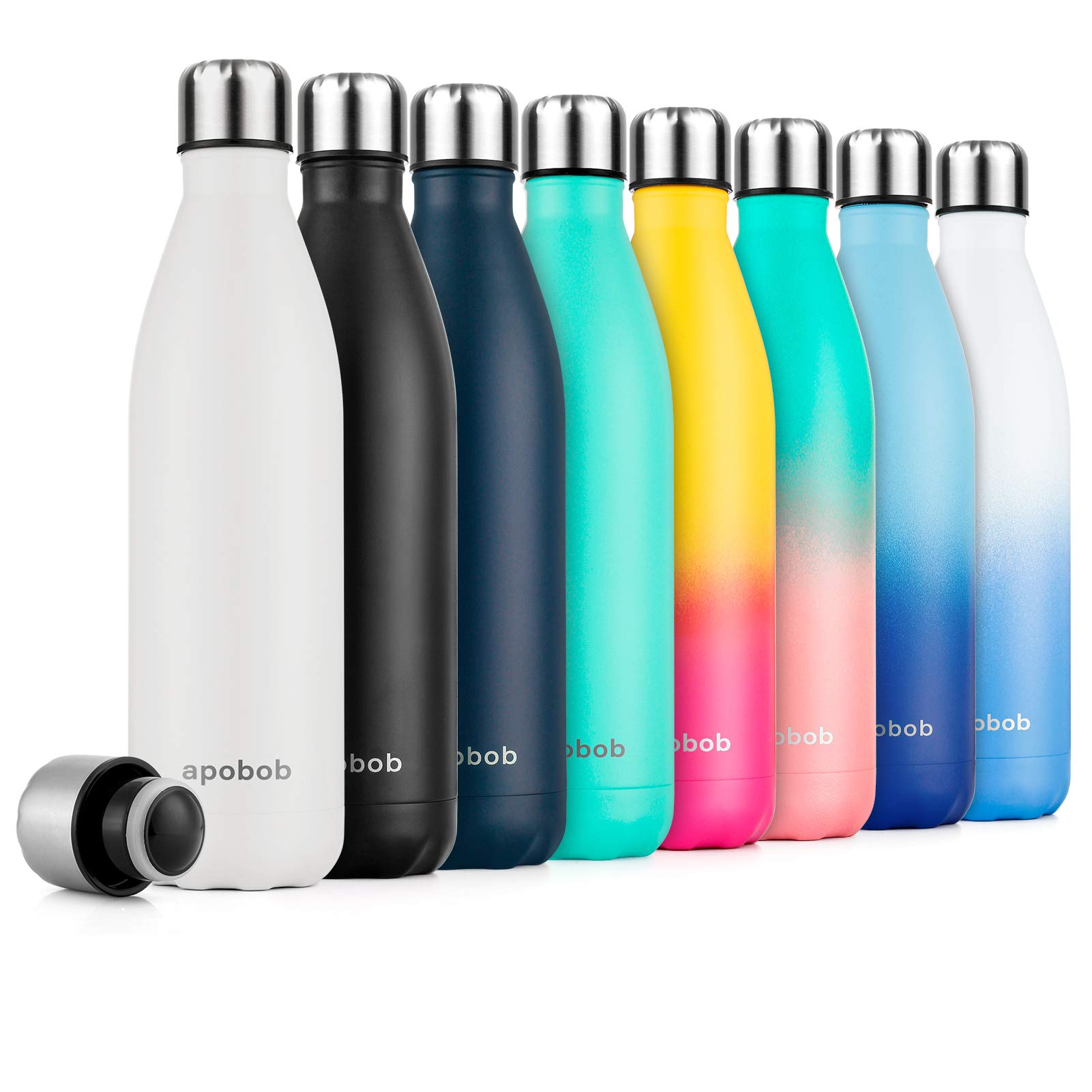 Apobob Stainless Steel Water Bottle 500/750ml, Refillable BPA Free Vacuum Insulated Metal Water Bottle for 12 Hrs Hot & 24 Hrs Cold Drink, Work, Study, Gym, Cycling, Climbing (White, 750ml/26oz)