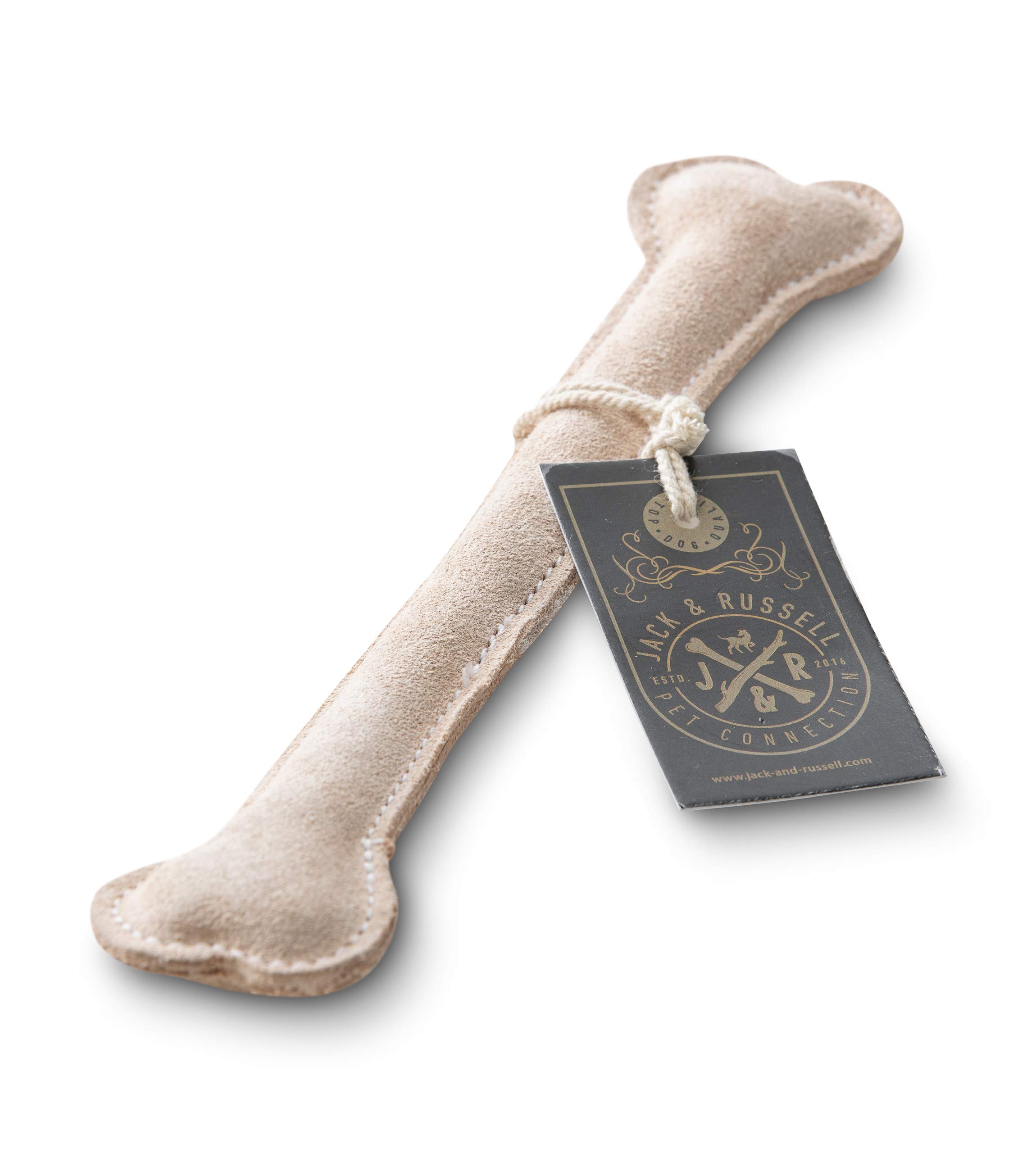 Jack & Russell Leather Toy Bone - Natural Leather Bone Dog Toy - Chew Leather Natural - Holmes Bone (Beige)