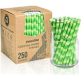 Chunspak 5.75" x 0.31" Green Bamboo Disposable Paper Drinking Straws for Short Drinks, Blended Cocktails, Margaritas, Smoothies, Milkshakes - Unwrapped [250 Counts]