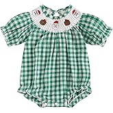 Ayalinggo Newborn Baby Girl Smocked Thanksgiving Outfit Infant Plaid Bubble Romper Embroidery Turkey Fall Clothes