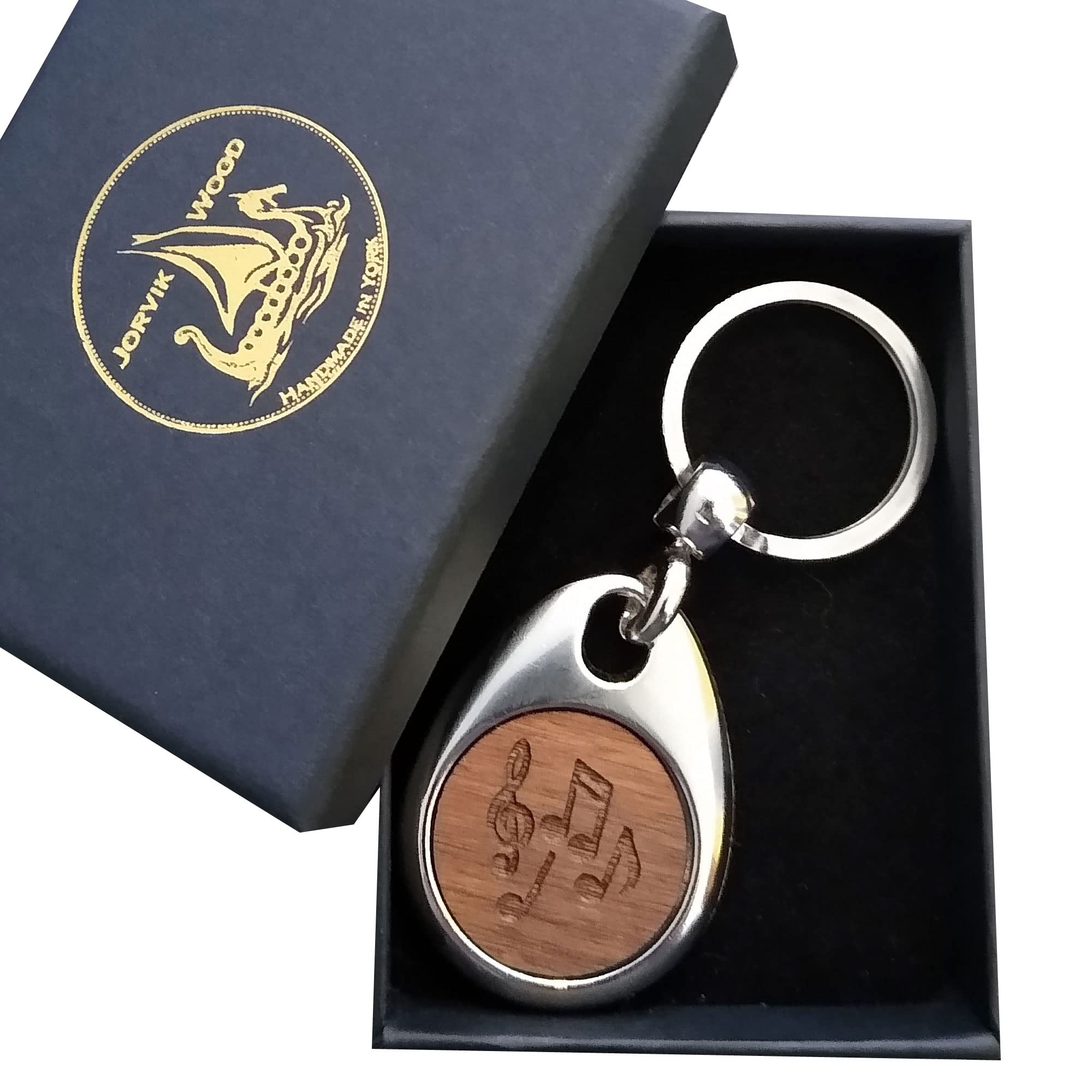 Jorvik Wood Music Notes Design Wooden Keyring with Gift Box