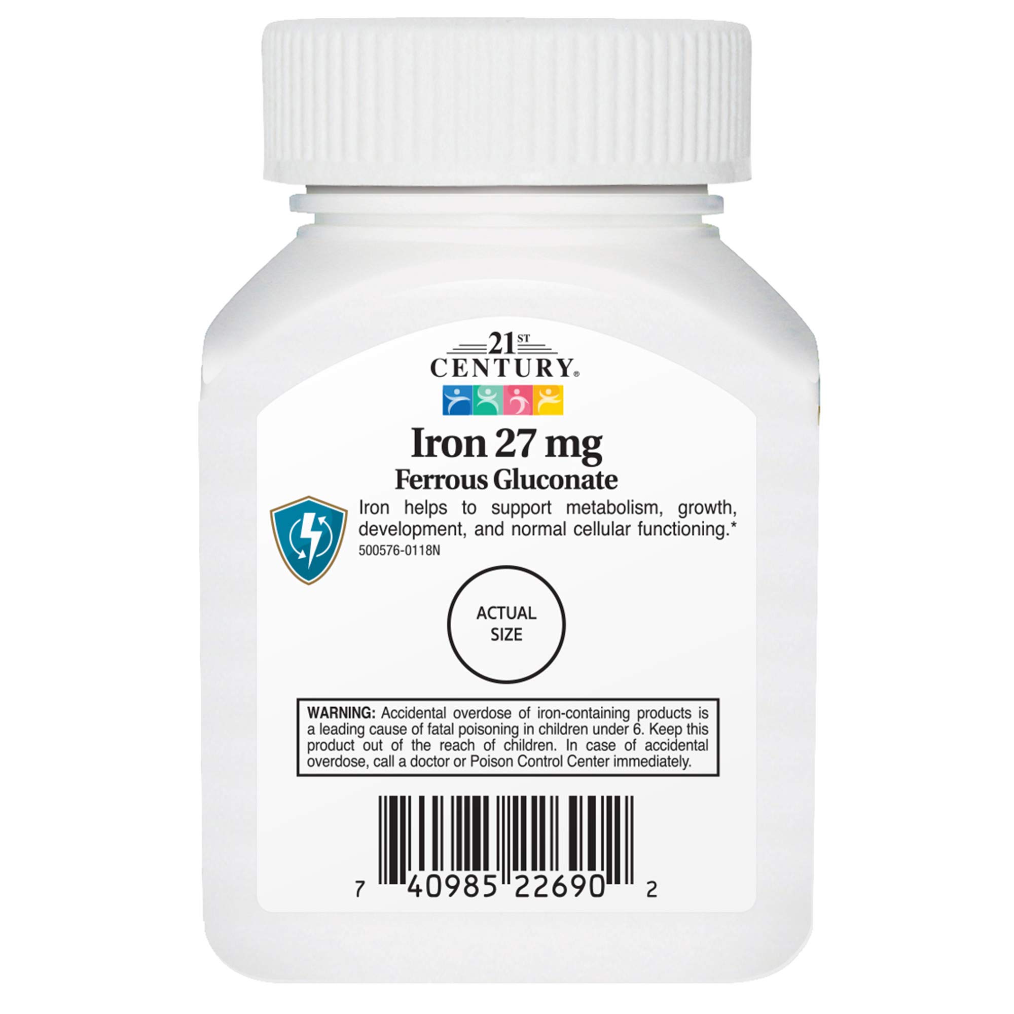 21st Century Iron 27 Mg Ferrous Gluconate Tablets, 110Count