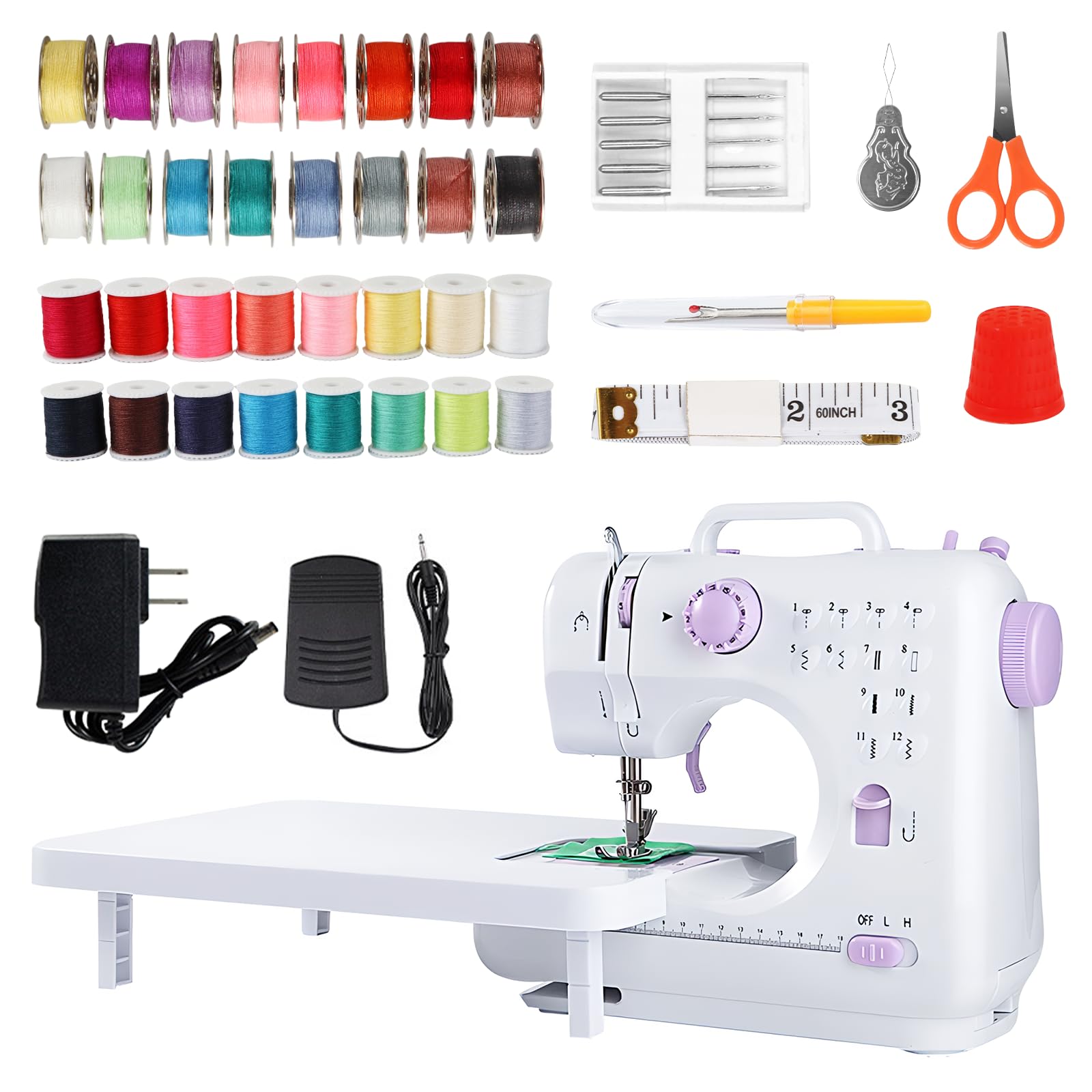 Photo 1 of ***MISSING MANY PARTS*** Ninonly Sewing Machine for Beginners with Extension Table, Mini Electric Portable Sewing Machine with 12 Stitches LED Light and Accessories Kit for Pet Clothes, Hair Ties, Purple