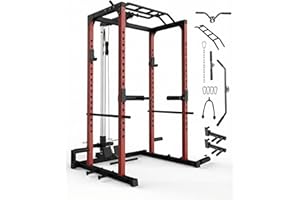 WildVenture 1200LBS Heavy Duty Power Cage Squat Rack – Multi-Functional Home Gym Equipment with Pulley, LAT Pulldown, Dip Bar