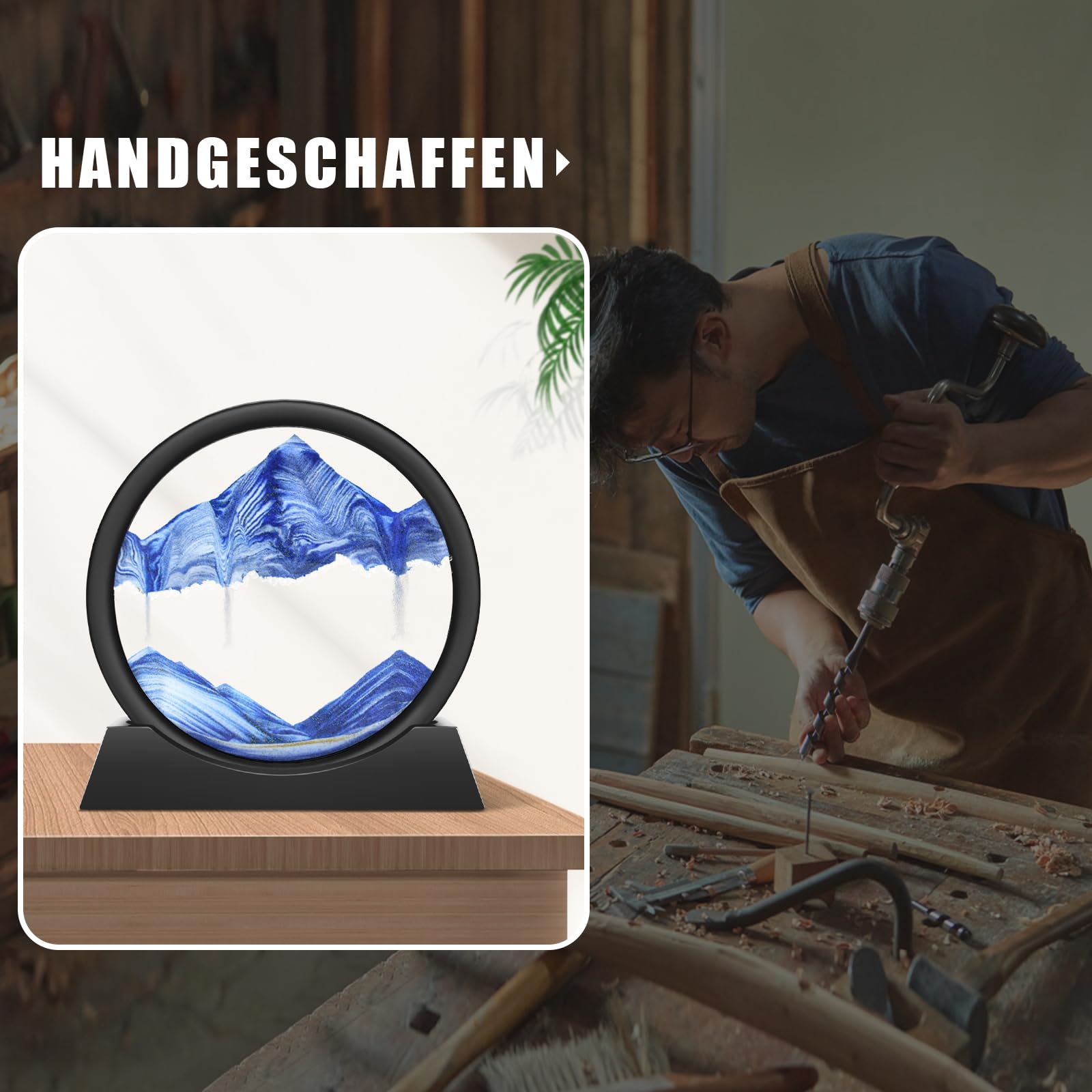 Wai Danie Sandbilder zum Drehen 3D Sandscape - die Sandkunst in Tiefsee Fließende Sandmalerei Sandbild Geschenke Sanduhr Deko Aesthetic für Büro Wohnzimmer Schreibtisch Erwachsene Kinder (blau, 7'') 4