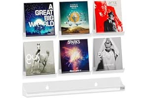 BRUWAA Vinyl Record Holder Wall Mount, 6 Pack 12 inch Clear Acrylic Vinyl Record Storage Shelf Display, Kids Bookshelf, Floating Wall Shelves for Walll Bedroom, Bathroom, Living Room