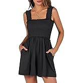 Caracilia Women's Summer Casual Smocked Rompers Square Neck Sleeveless Loose Shorts Jumpsuit 2026 Beach Vacation Outfits