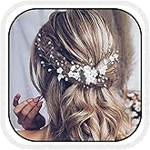 Unicra Flower Hair Vine Pearl Bridal Headpieces Wedding Hair Pieces Silver Prom Hair Accessories for Brides and Women (12.5 Inches)