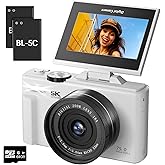 5K Digital Camera for Photography - 75MP Autofocus Vlogging Camera with 64GB SD Card, WiFi, 18X Zoom 3" 180° Flip Screen Compact Travel Camera with 2 Batteries for Teens and Beginner