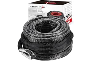 FieryRed Synthetic Winch Rope 3/8 Inch 85 FT 26500 lbs Winch Line Cable Rope with Protective Sleeve for 4WD Off Road Vehicle SUV