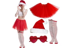 WINROLA Women Christmas Red and Green Tutu Skirt with Sock Set, Adult Christmas Tutu Custome Accessories for Xmas Party