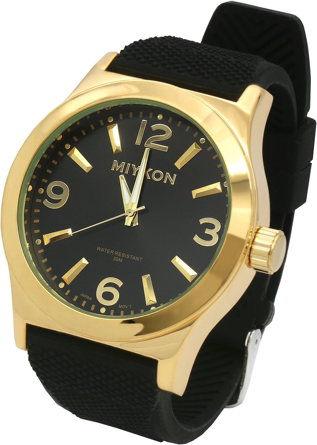 Mens Gold Case Black Digit MIYKON Fashion Black Silicone Quartz Wrist Watches