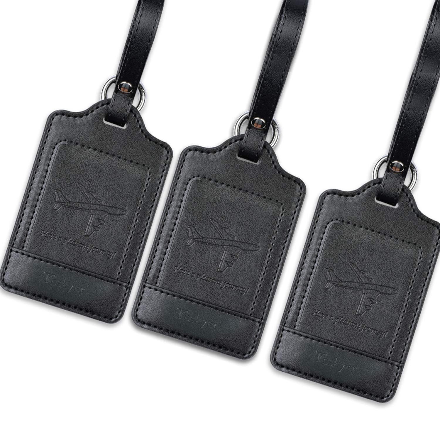 Teskyer Teskyer Luggage Tags, 3 Pack PU Leather Luggage Tags for Suitcases, Privacy Protection Bag Tags Travel Essentials, Black