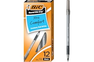 BIC Round Stic Grip Ball Pens Stick BLACK Medium Point Dozen Box, 12 Count (Pack of 1)