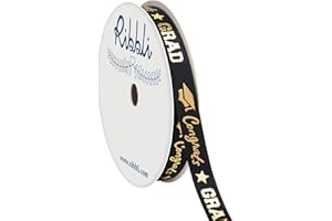 Ribbli Graduation Ribbon,Congrats Grad Black&Gold Satin Ribbon Use for Gift Wrapping,Graduation Party Decoration,3/8 Inches x 10 Yards