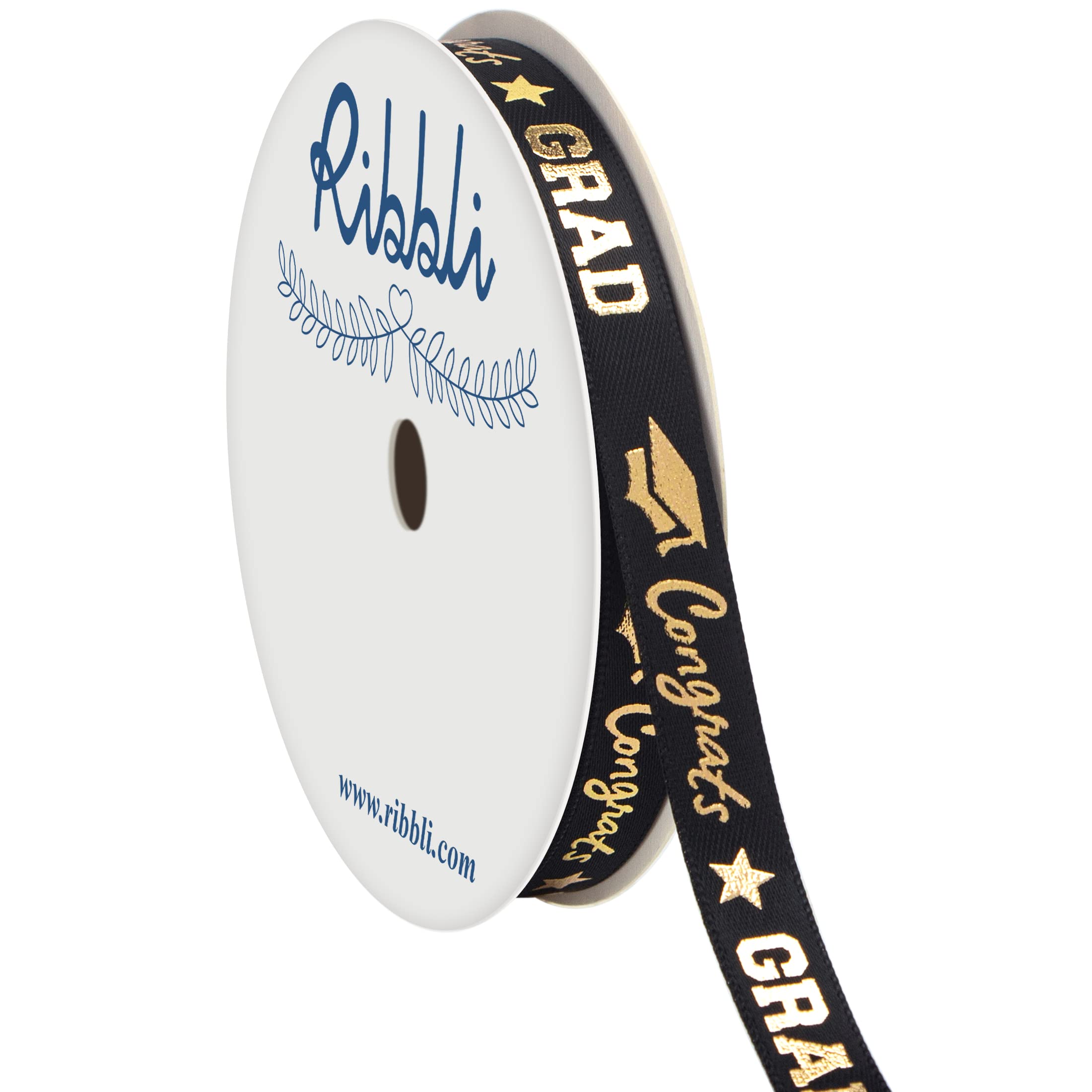 Photo 1 of Ribbli Graduation Ribbon,Congrats Grad Black&Gold Satin Ribbon Use for Gift Wrapping,Graduation Party Decoration,3/8 Inches x 10 Yards