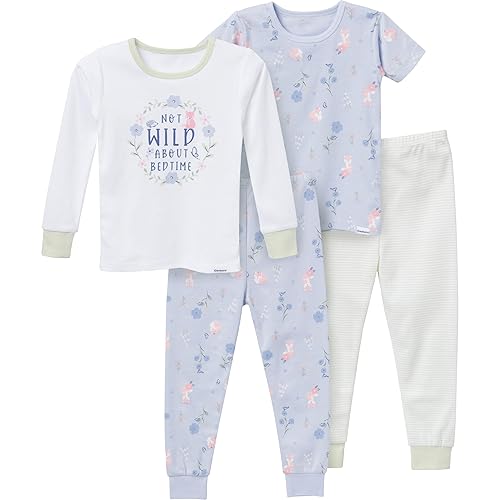 Gerber Baby Girls' Toddler Snug Fit 4-Piece Pajama Set, Fox Floral