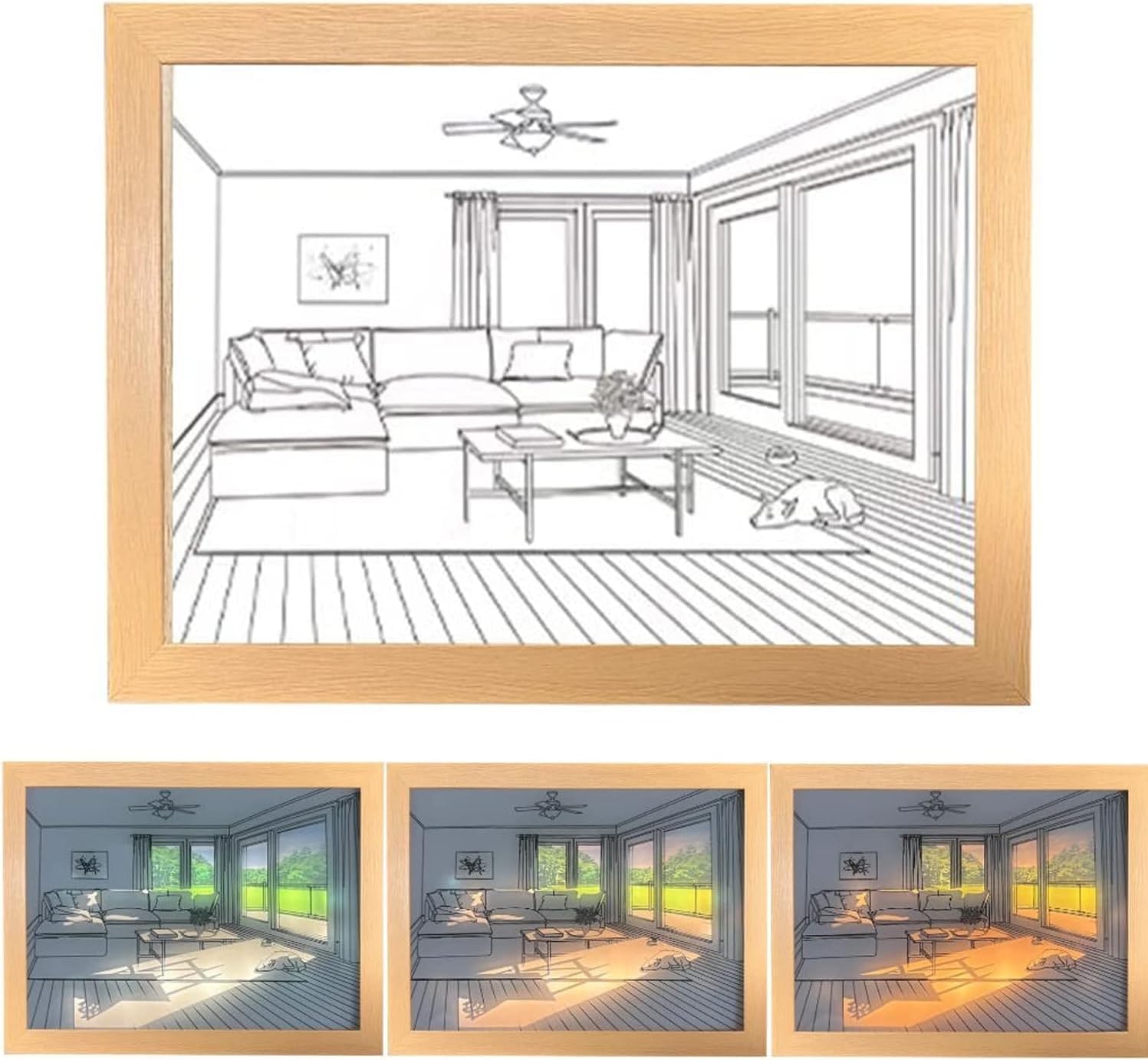 Paintings - Hiya-Naya Illuminated Paintings,Lighting Painting Decoration,3 Modes Light Art Painting,LED Night Light Wall Art Decor,Desktop Art Painting Frame,Creative Home Decor Gift.(9.7 * 6.7 in,Dog＆Sunset)