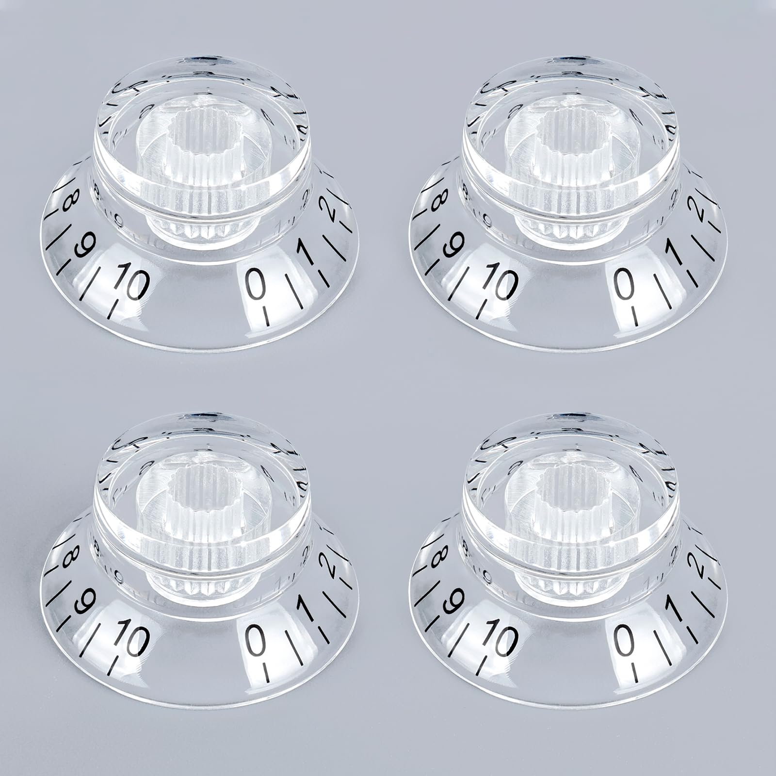 Banworks Electric Guitar Control Knobs 2 Tone 2 Volume '50s Knobs Top Hat Metric 6mm (15/64") 18-Spline Bell Top Hat Knobs for Epiphone Les Paul LP SG Electric Guitars Pack of 4 JT/XN-01 Transparent