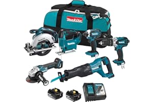 Makita 6-Tool LXT Combo Kit DLX6138MX1, 18V Cordless Power Tools Set with Hammer Drill, Impact Driver, Angle Grinder, Recipro