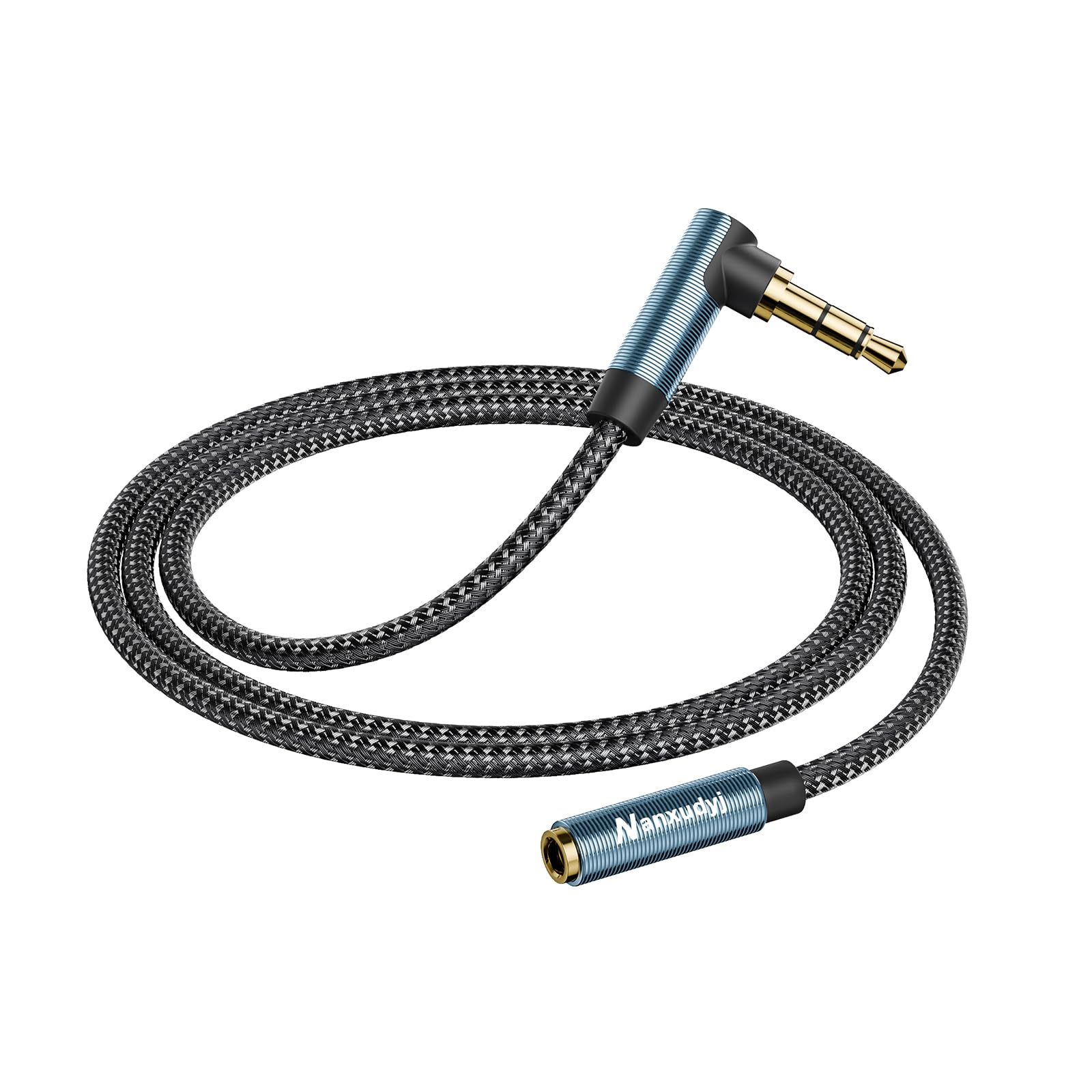 Nanxudyj 90 Degree 3.5mm Male to Female Stereo Audio Extension Cable 3M,Nylon Braid Right Angle AUX Extension Cable，Compatible with Headphone iPhone, iPad, Smartphones, Tablets, Media Players
