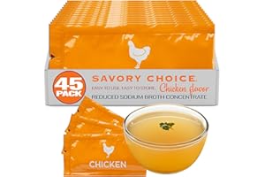 SAVORY CHOICE Reduced Sodium Chicken Broth Concentrate, 45 Packets (9.6g) - Gluten-Free, Diary-Free Broth Concentrate