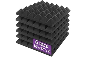 SAIQIANG Acoustic Foam Panels 6 Pack – 2" x 12"x 12" Pyramid High Density Soundproofing Wedges for Wall, Noise Absorbing and Sound-Damping, Quick-Recovery, Fire-Resistant – Perfect for Studio, Gaming Room