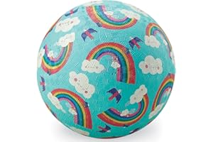 Crocodile Creek Playground Ball - Durable Rubber Ball for Kids Ages 3 and Up - Bouncy Inflatable Ball for Kickball, Indoor Games, and Outdoor Sports - PVC-Free - Rainbow Dreams - 5-inch Diameter