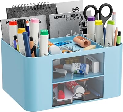 Senders Desk Organiser with 2 Drawers Blue – Storage Box for Desk Office Home