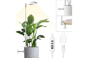 HYWYIMLAIT Halo Bow clamp Ring Grow Lights for Small Plants, Warm+White 48LEDs Full Spectrum, Height Adjustable, 3/9/12H Timer, 3 Spectral Modes, 10 Dimming, Fully Upgraded U-Shaped Clip, Dual-Purpose 1 Pack