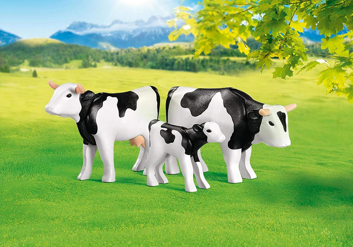 Playmobil Cow - 2 Black & White Cows with Calf - Toy for Baby, Stimulates Creativity