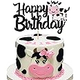 1 PCS Cow Happy Birthday Cake Topper Glitter Farm Animals Birthday Cow Cake Pick Decorations for Cow Theme Baby Shower Kids Boys Girls 1st Birthday Party Cake Decorations Supplies