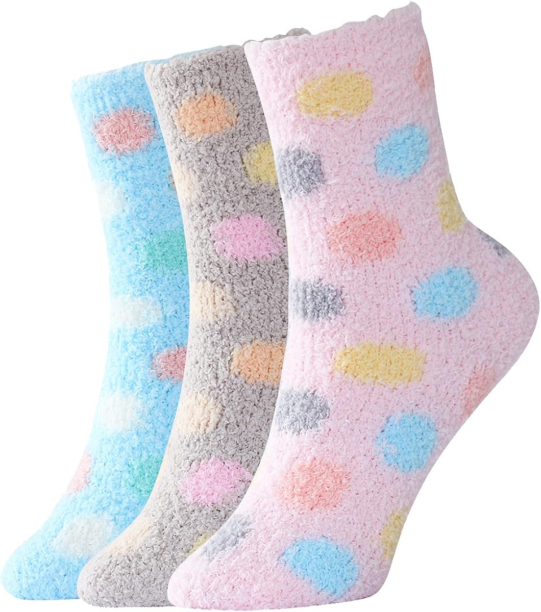 SKOLA 6Pairs Random Color Cozy Fuzzy Mens Socks,Gripper Slippers Socks,Fluffy No