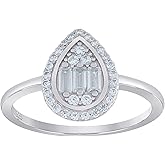 Jewels By Lux Sterling Silver Womens Baguette Cubic-Zirconia Teardrop Fashion Bridal Anniversary Wedding Engagement Band Ring