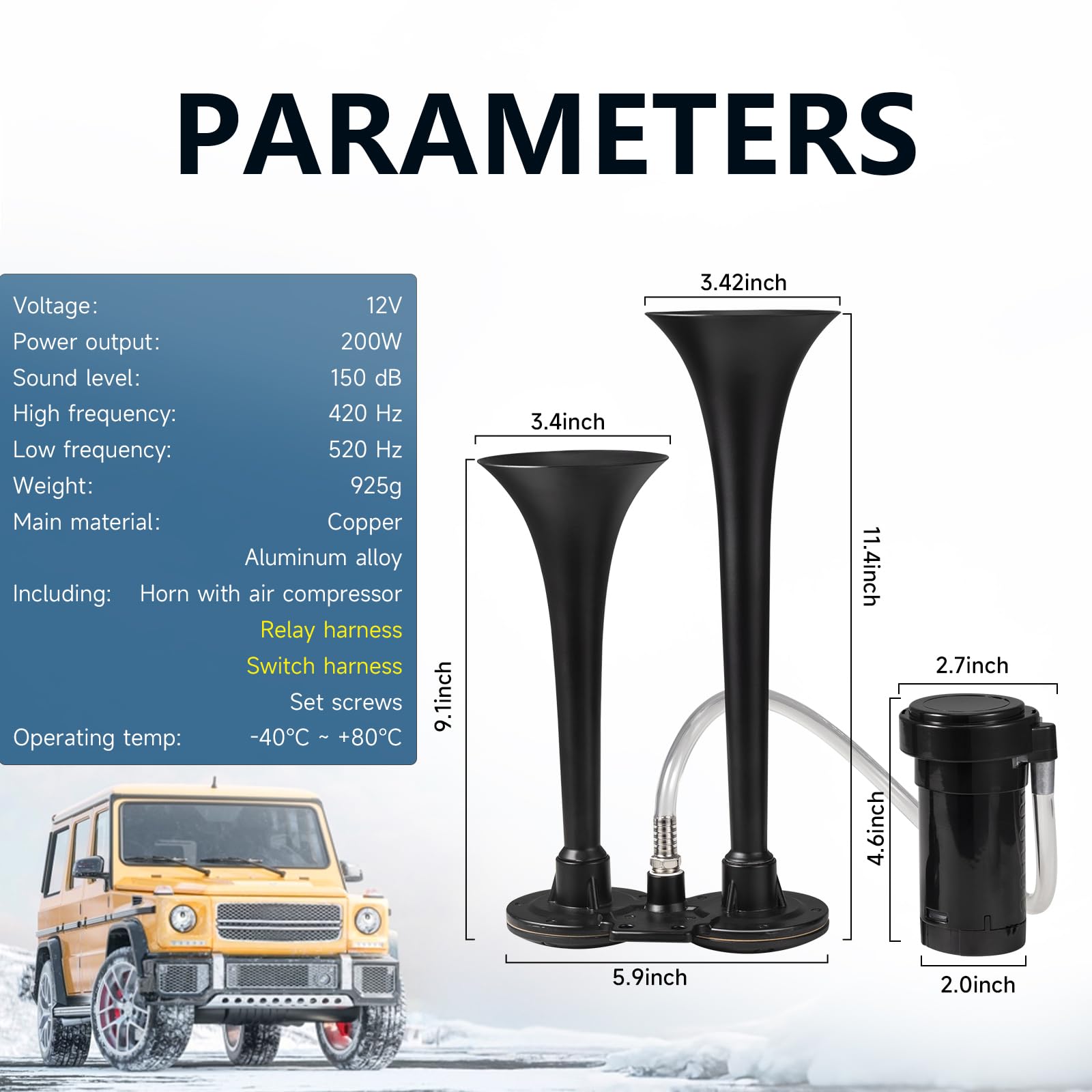 Train Horn for Truck 150db 12V,BANHAO Super Loud Dual Trumpet Truck Air Horn with Compressor, suitable for Any 12V Vehicles Train Car Ship Boat Lorry