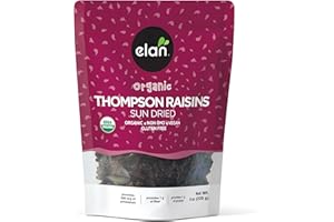 Elan Organic Sun-Dried Thompson Raisins, 225g, Dried Fruits, No Added Sugar, Non-GMO, Vegan, Gluten-Free, Kosher, Healthy Sna