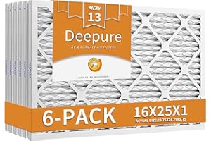 16X25X1 MERV 13 Furnace Filter (6 Packs) - MPR 1900 FPR 10 Electrostatic Pleated Air Conditioner HVAC AC Filters