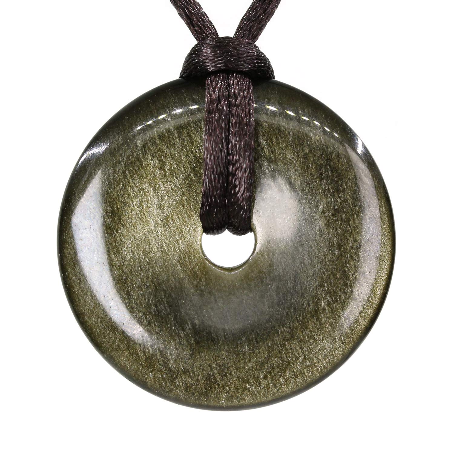 Natural AA Grade Golden Obsidian Peace Donut 30M Beads Adjustable Braided Macrame Tassels Pendant Unisex