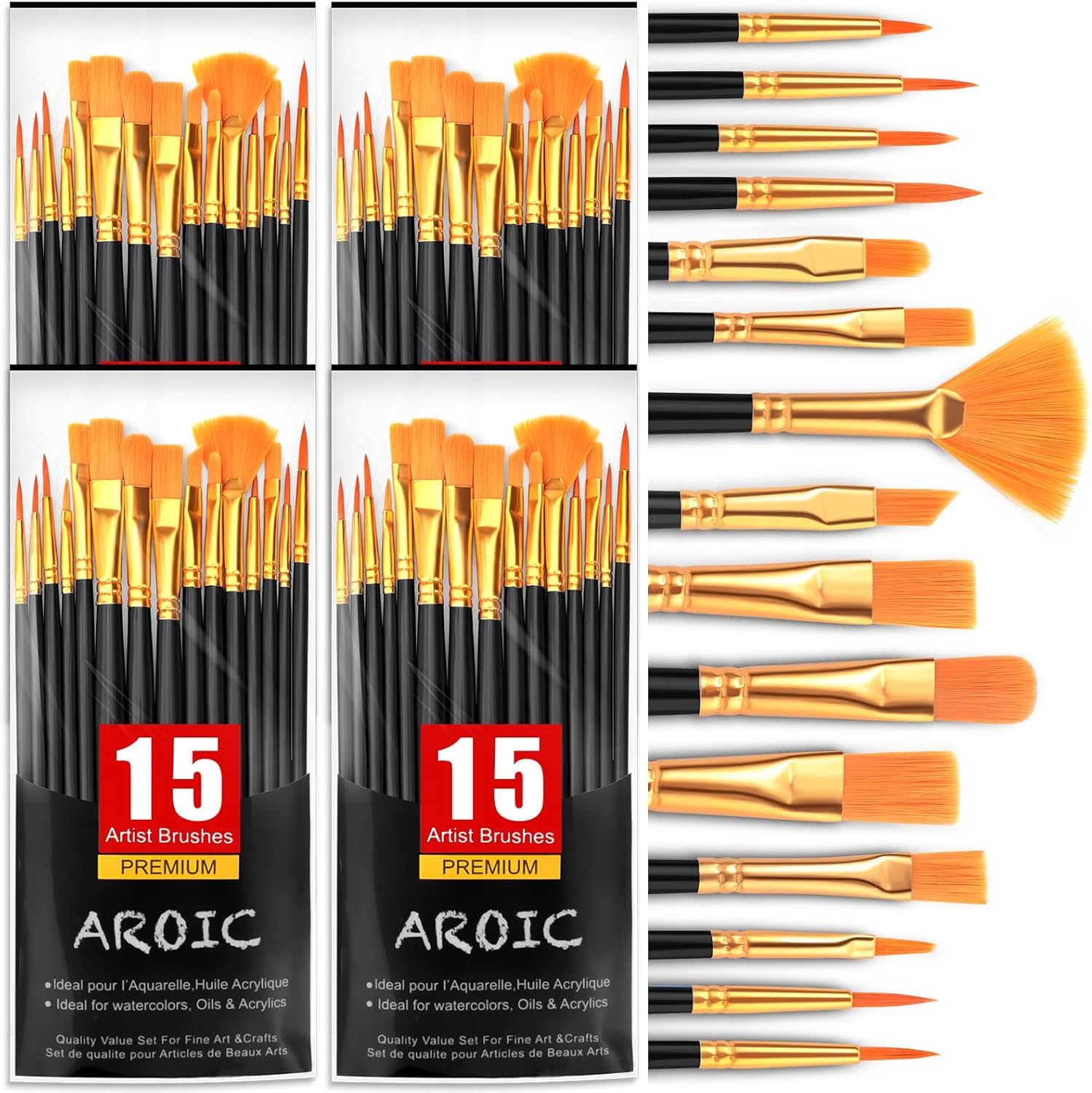 AROIC Acrylic Paint Brush Set,4pack/60pcs Nylon